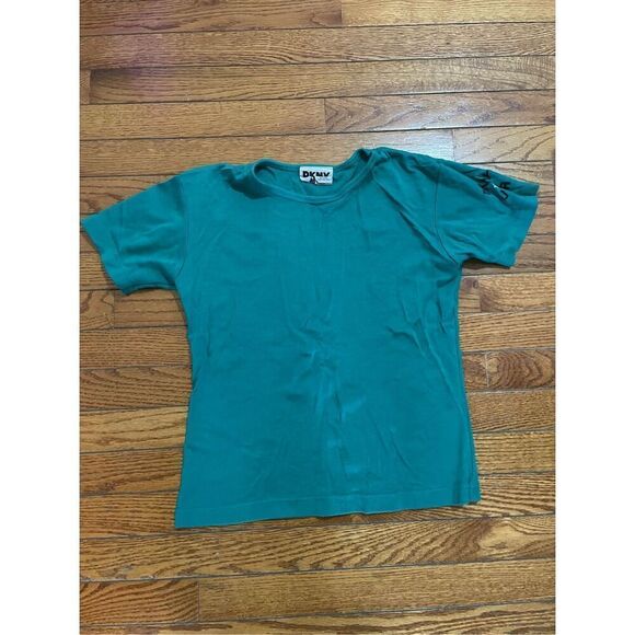 Y2K vintage teal DKNY jeans basic comfort short sleeved t shirt size medium - Picture 4 of 8